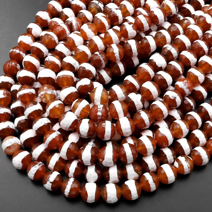 Intrinsic Trading Rings Tibetan Agate 10mm Round Beads Dzi Agate Orange Etched Line Ring Mala Antique Boho Beads 155 Strand