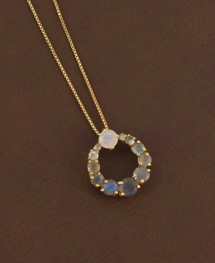 Labradorite Circle Gold Plated Necklace Buddha Groove Necklaces