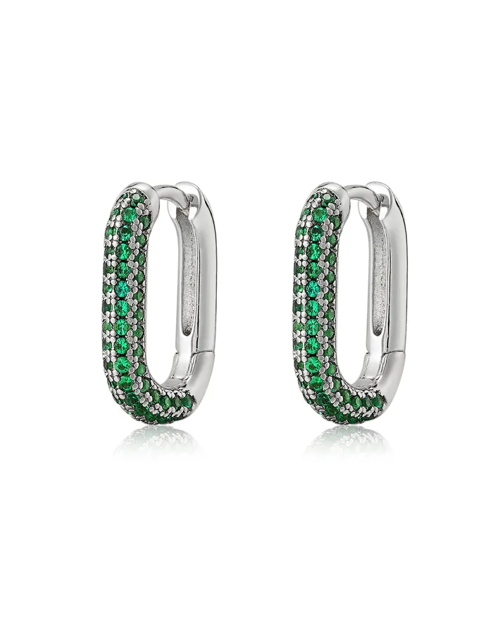 Luv Aj Necklaces Pave Chain Link Huggies Emerald Green Silver