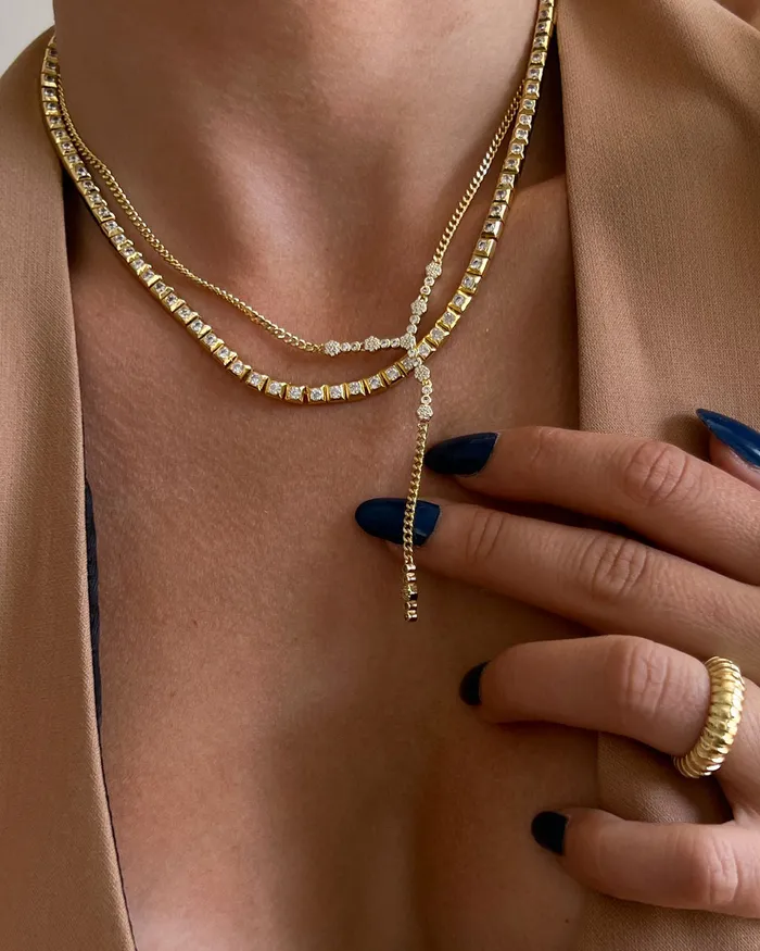 Luv Aj Necklaces Pyramid Stud Tennis Necklace Gold Luv Aj Necklaces Pyramid Stud Tennis Necklace Gold