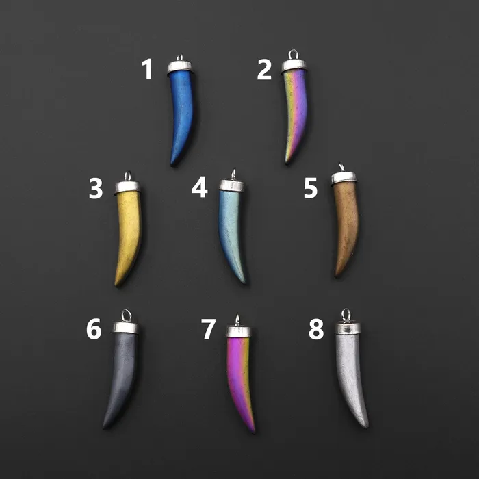 Matte Rainbow Hematite Claw Tooth Shaped Pendant Blue Purple Gold Bronze Black Pink Silver Intrinsic Trading Necklaces