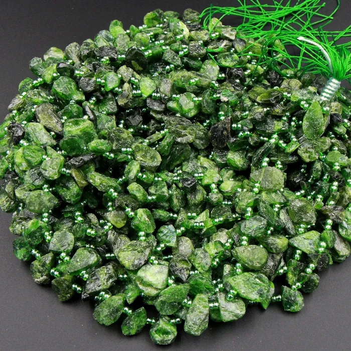 Natural Chrome Diopside Teardrop Bead Top Side Drilled Matte Raw Rough Cut Real Genuine Green Gemstone Teardrop Good For Earrings 16 Strand Intrinsic Trading Earrings