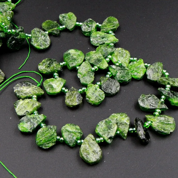 Natural Chrome Diopside Teardrop Bead Top Side Drilled Matte Raw Rough Cut Real Genuine Green Gemstone Teardrop Good For Earrings 16 Strand Intrinsic Trading Earrings