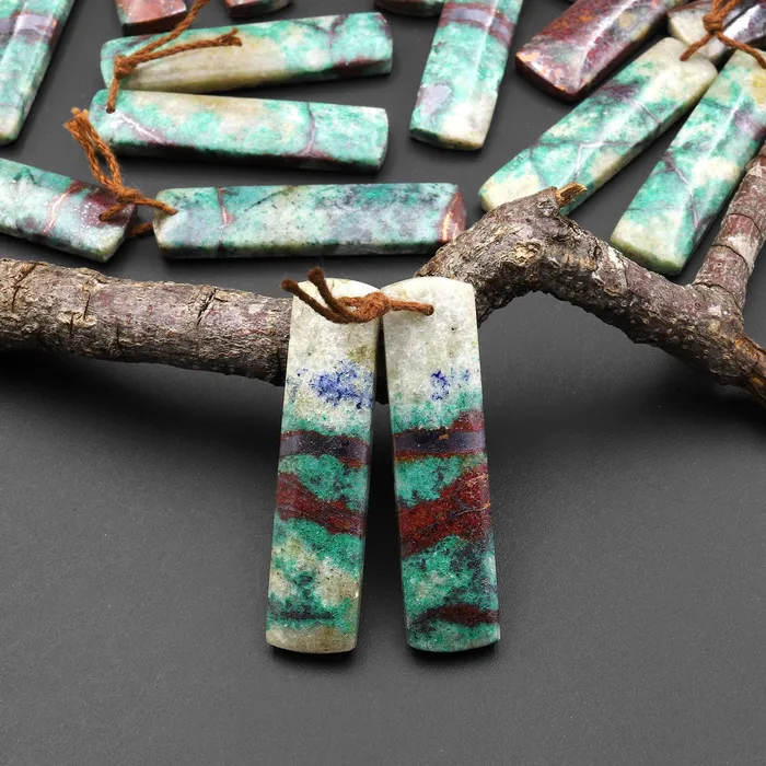 Natural Chrysocolla in Copper Long Rectangle Earring Pair Matched Gemstone Beads From Arizona Intrinsic Trading Earrings Natural Chrysocolla in Copper Long Rectangle Earring Pair Matched Gemstone Beads From Arizona Intrinsic Trading Earrings
