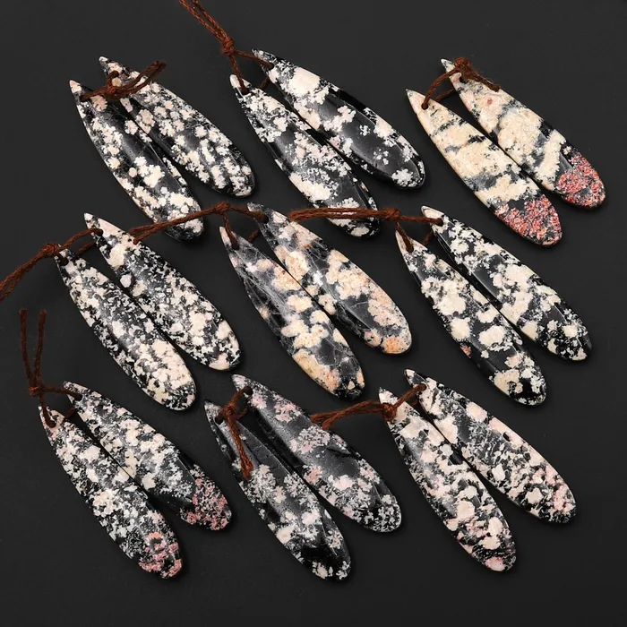 Natural Mexican Snowflake Obsidian Earring Pair Matched Teardrop Gemstone Beads Intrinsic Trading Earrings