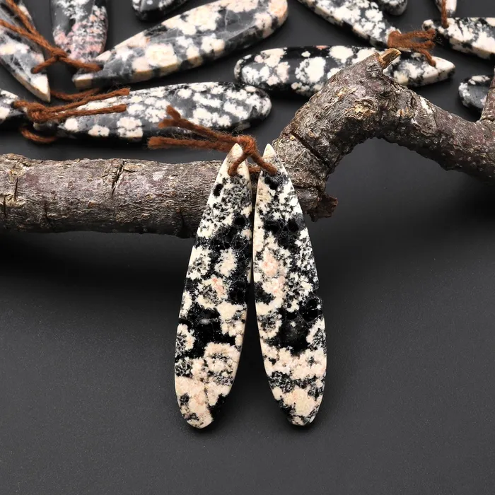 Natural Mexican Snowflake Obsidian Earring Pair Matched Teardrop Gemstone Beads Intrinsic Trading Earrings