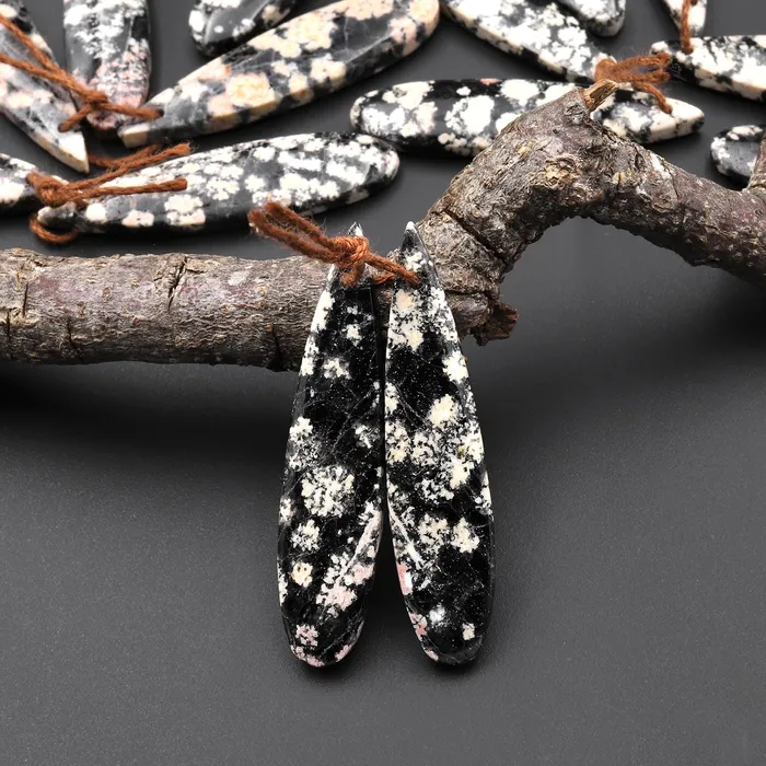 Natural Mexican Snowflake Obsidian Earring Pair Matched Teardrop Gemstone Beads Intrinsic Trading Earrings