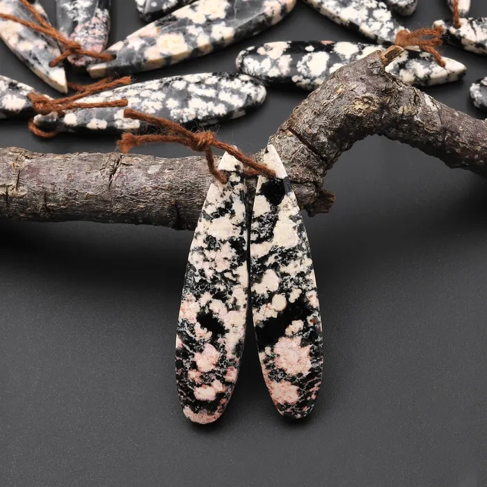 Natural Mexican Snowflake Obsidian Earring Pair Matched Teardrop Gemstone Beads Intrinsic Trading Earrings