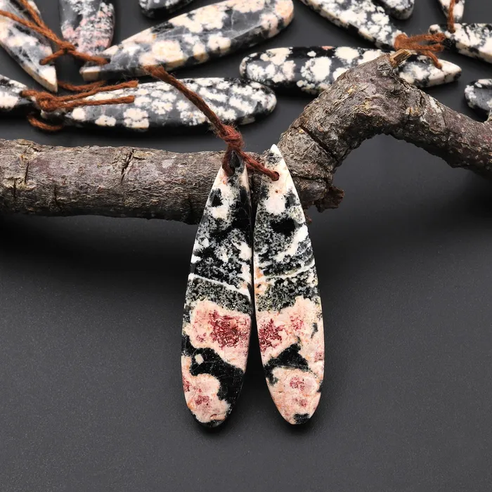 Natural Mexican Snowflake Obsidian Earring Pair Matched Teardrop Gemstone Beads Intrinsic Trading Earrings