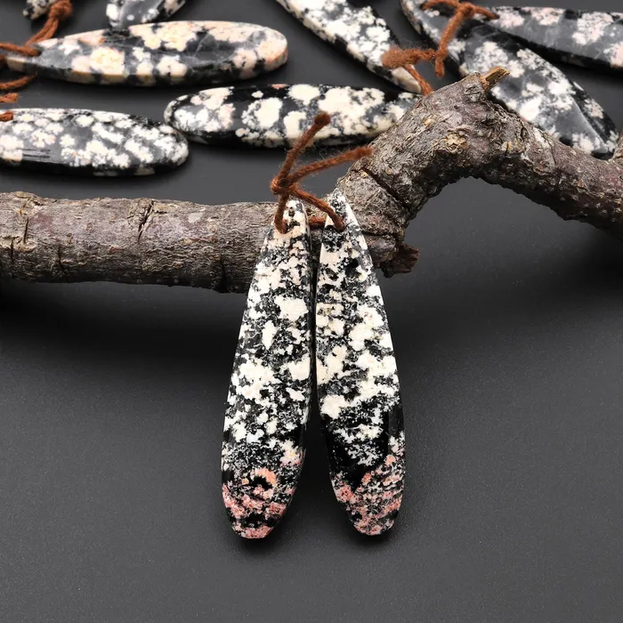 Natural Mexican Snowflake Obsidian Earring Pair Matched Teardrop Gemstone Beads Intrinsic Trading Earrings