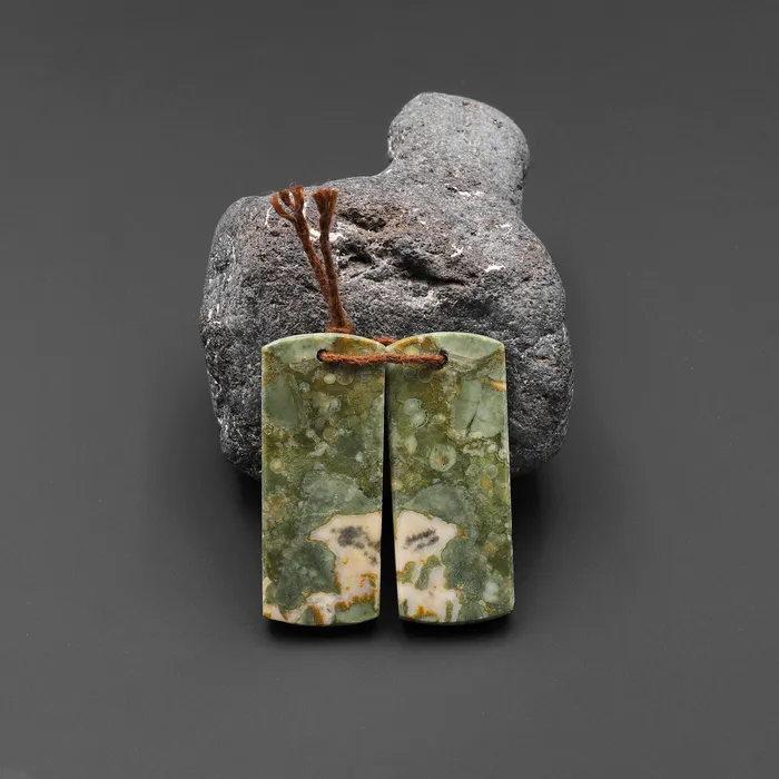 Natural Rainforest Rhyolite Jasper Matched Flat Rectangle Earring Pair Beads A4 Intrinsic Trading Earrings Natural Rainforest Rhyolite Jasper Matched Flat Rectangle Earring Pair Beads A4 Intrinsic Trading Earrings