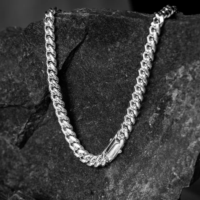 Necklaces 8mm White Gold Cuban Chain SpicyIce Necklaces 8mm White Gold Cuban Chain SpicyIce