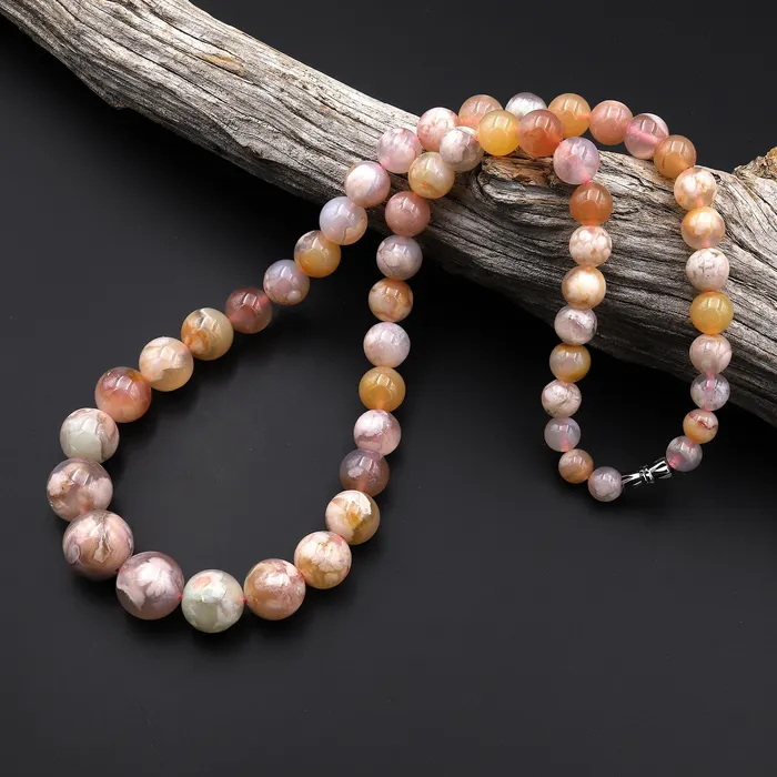 Necklaces AAA Graduated Natural Cherry Blossom Flower Agate Round Beads 23 Long Finished Necklace Strand Intrinsic Trading Necklaces AAA Graduated Natural Cherry Blossom Flower Agate Round Beads 23 Long Finished Necklace Strand Intrinsic Trading