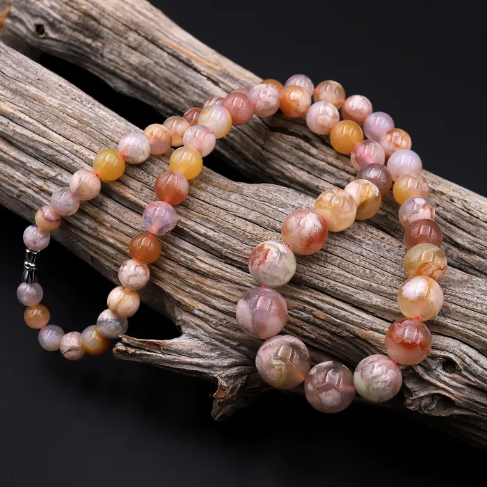Necklaces AAA Graduated Natural Cherry Blossom Flower Agate Round Beads 23 Long Finished Necklace Strand Intrinsic Trading