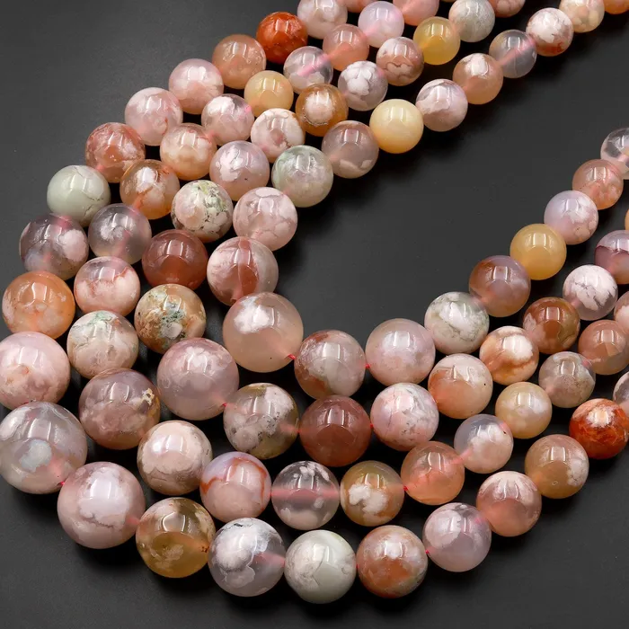 Necklaces AAA Graduated Natural Cherry Blossom Flower Agate Round Beads 23 Long Finished Necklace Strand Intrinsic Trading