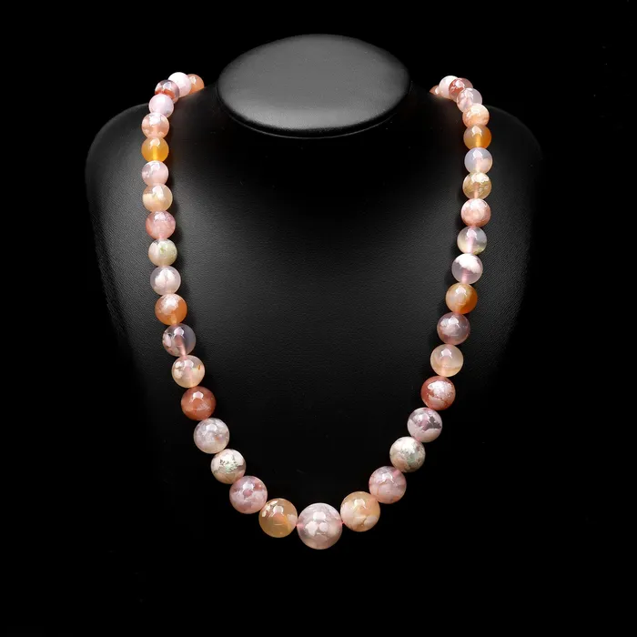 Necklaces AAA Graduated Natural Cherry Blossom Flower Agate Round Beads 23 Long Finished Necklace Strand Intrinsic Trading