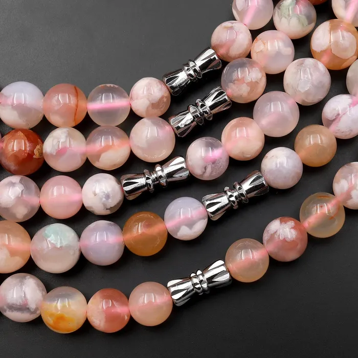 Necklaces AAA Graduated Natural Cherry Blossom Flower Agate Round Beads 23 Long Finished Necklace Strand Intrinsic Trading