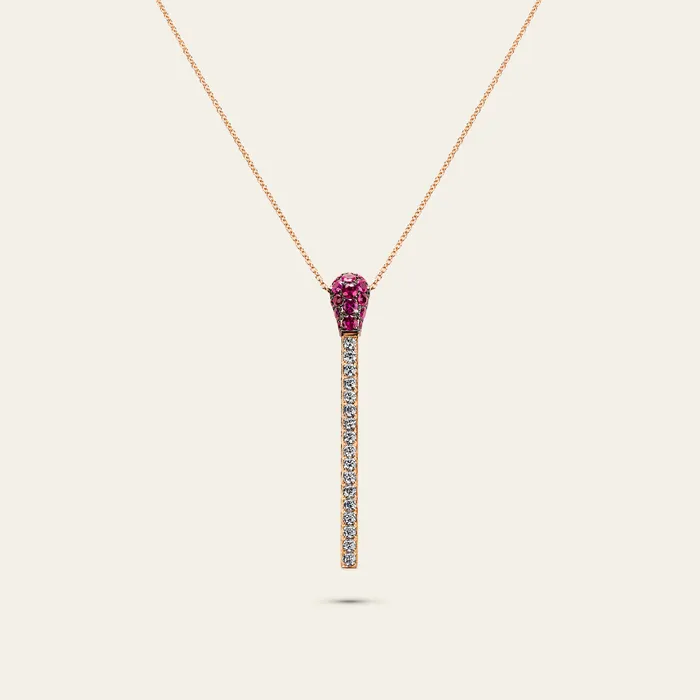 Necklaces Hand crafted in 18k rose gold with white diamond pave on stick and ruby pave on head Match Ruby Diamond Necklace Necklaces Hand crafted in 18k rose gold with white diamond pave on stick and ruby pave on head Match Ruby Diamond Necklace