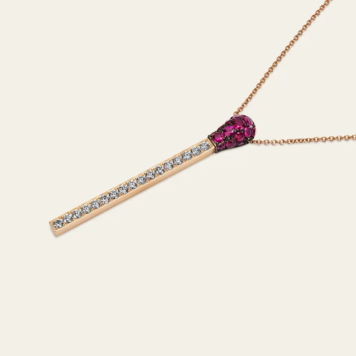 Necklaces Hand crafted in 18k rose gold with white diamond pave on stick and ruby pave on head Match Ruby Diamond Necklace
