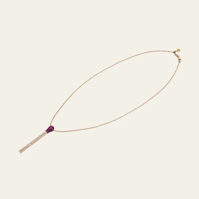 Necklaces Hand crafted in 18k rose gold with white diamond pave on stick and ruby pave on head Match Ruby Diamond Necklace