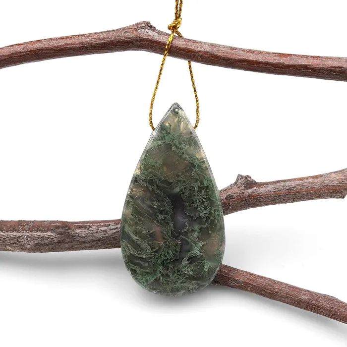 Necklaces Intrinsic Trading Natural Green Moss Agate Teardrop Side Drilled Pendant A9 Necklaces Intrinsic Trading Natural Green Moss Agate Teardrop Side Drilled Pendant A9