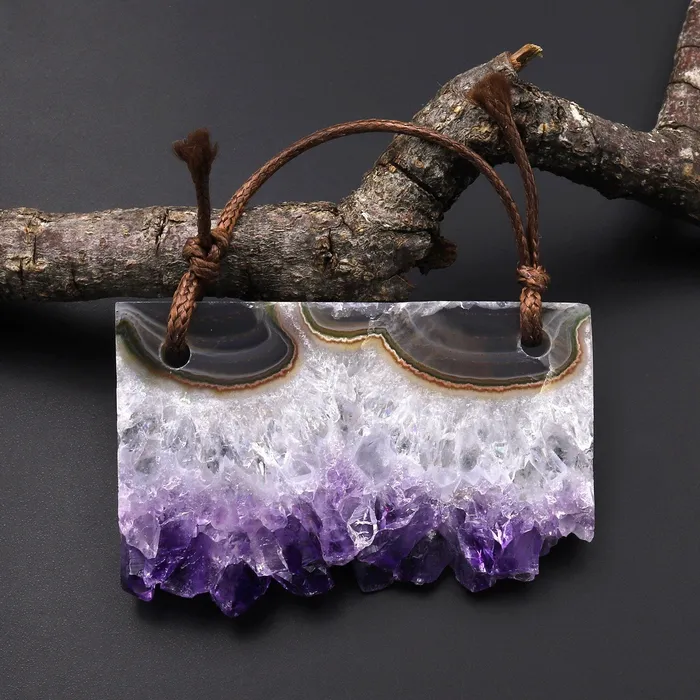 Necklaces Intrinsic Trading Natural Purple Amethyst Stalactite Rectangle Pendant Flat Slice Side Drilled Freeform Crystal P0231 Necklaces Intrinsic Trading Natural Purple Amethyst Stalactite Rectangle Pendant Flat Slice Side Drilled Freeform Crystal P0231