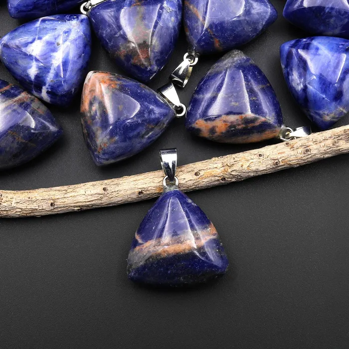 Necklaces Natural Gemstone Puffy Triangle Pendant Sodalite A2 Intrinsic Trading Necklaces Natural Gemstone Puffy Triangle Pendant Sodalite A2 Intrinsic Trading