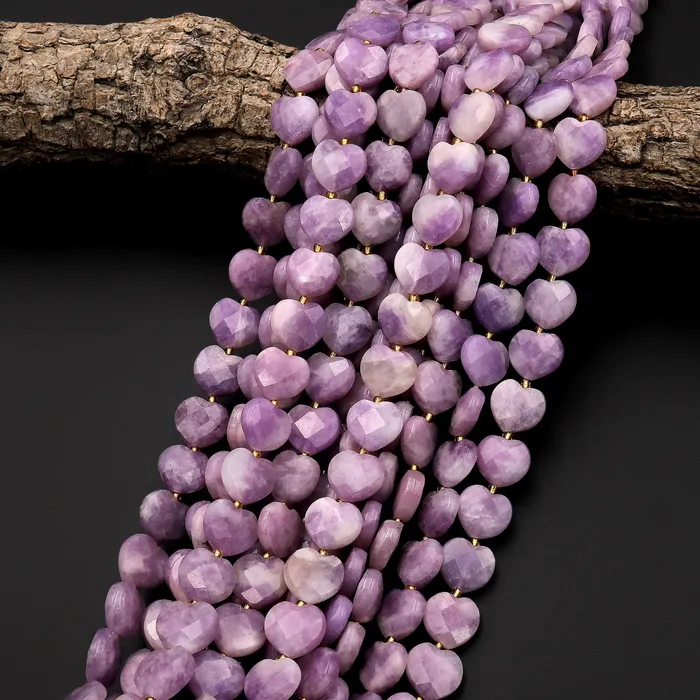Necklaces Natural Purple Lepidolite Faceted Heart Beads 12mm Gemstone 155 Strand Intrinsic Trading
