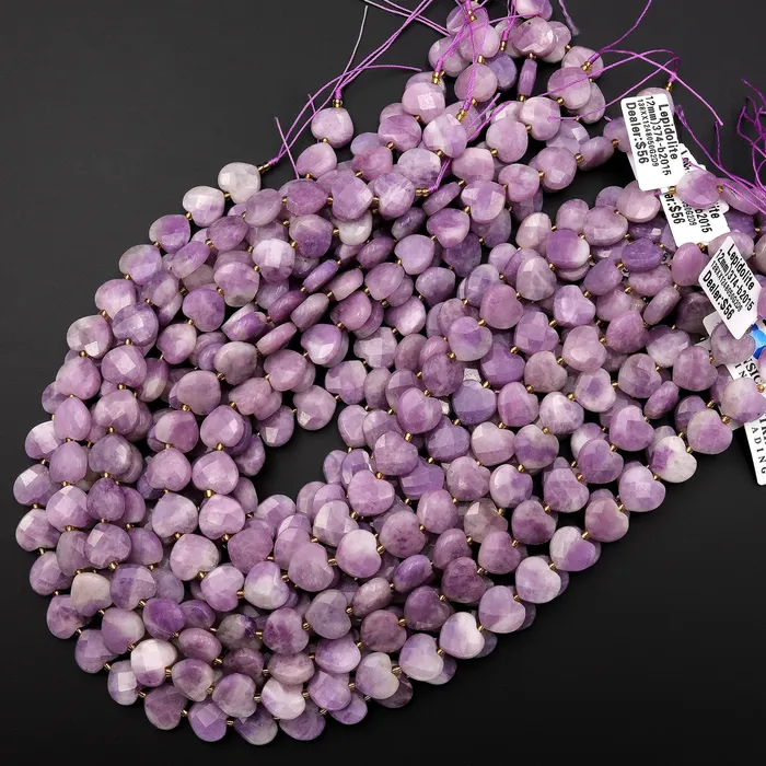 Necklaces Natural Purple Lepidolite Faceted Heart Beads 12mm Gemstone 155 Strand Intrinsic Trading