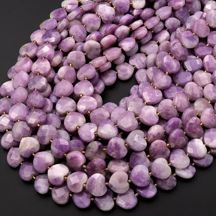 Necklaces Natural Purple Lepidolite Faceted Heart Beads 12mm Gemstone 155 Strand Intrinsic Trading