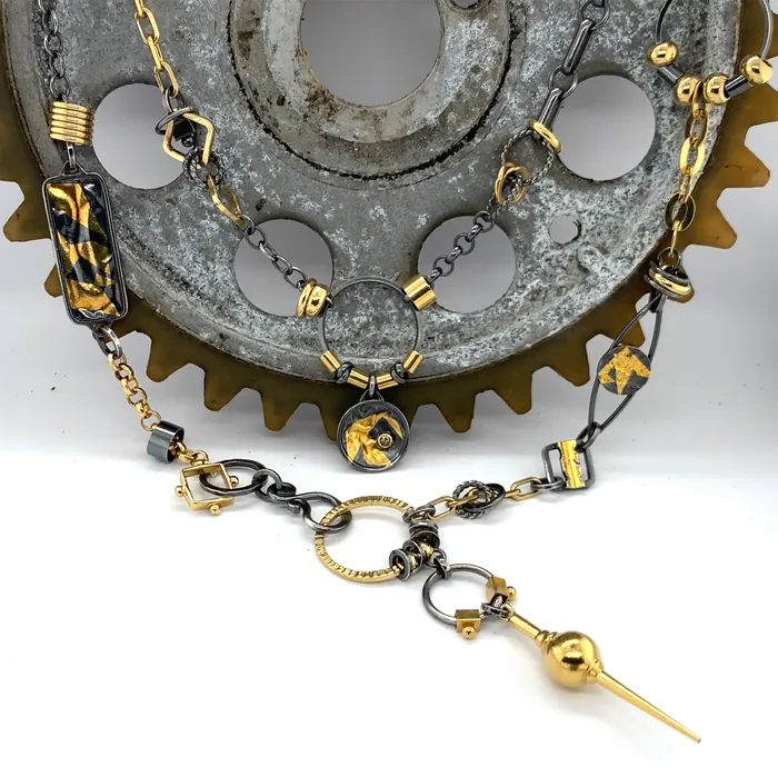Necklaces Q Evon Black and Gold Avalon Wrap Necklace