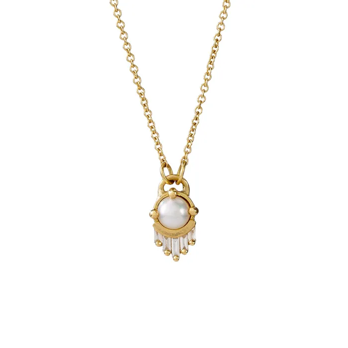 Pearl and Diamond Necklace in Solid Gold ARTEMER Necklaces