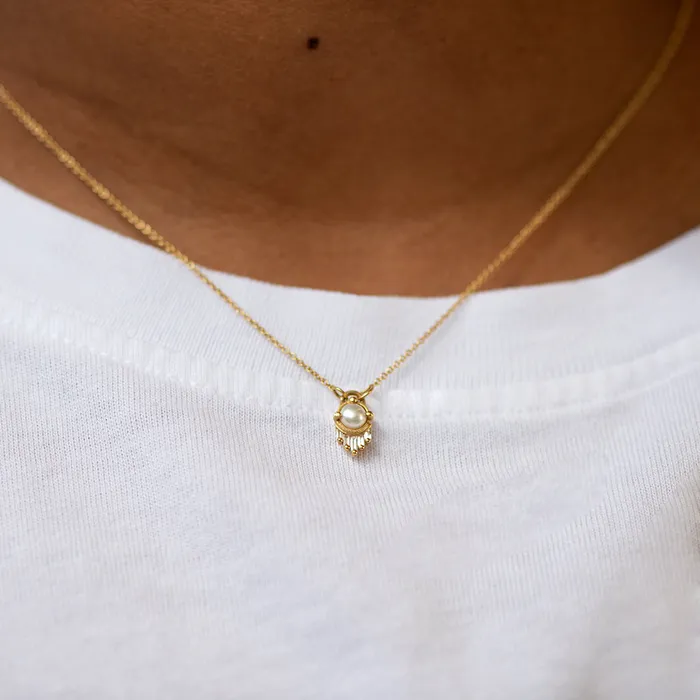 Pearl and Diamond Necklace in Solid Gold ARTEMER Necklaces
