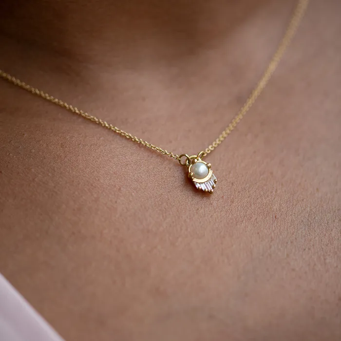 Pearl and Diamond Necklace in Solid Gold ARTEMER Necklaces