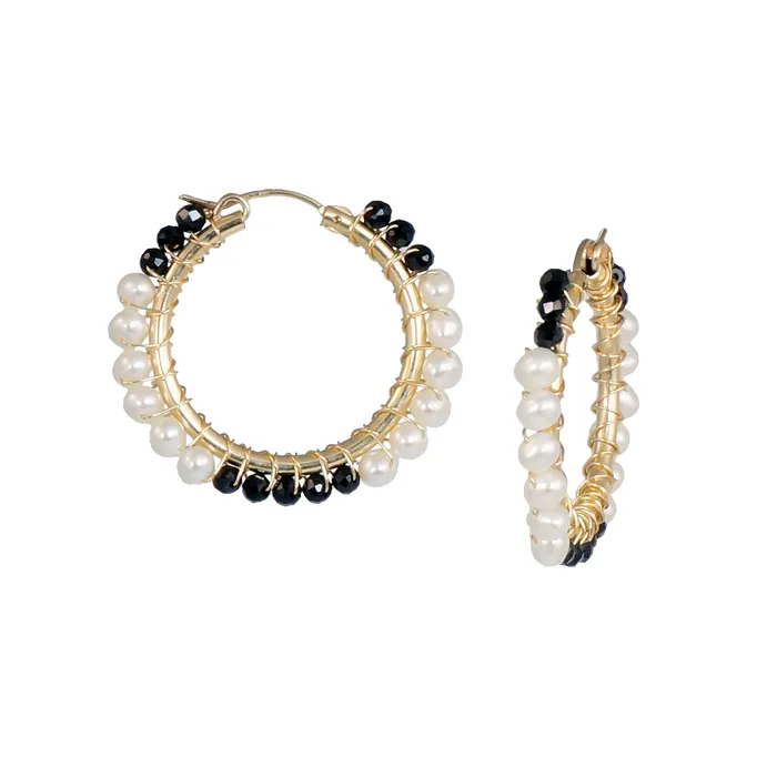 Q Evon Earrings Spinel and Pearl Simple Hoop Earrings