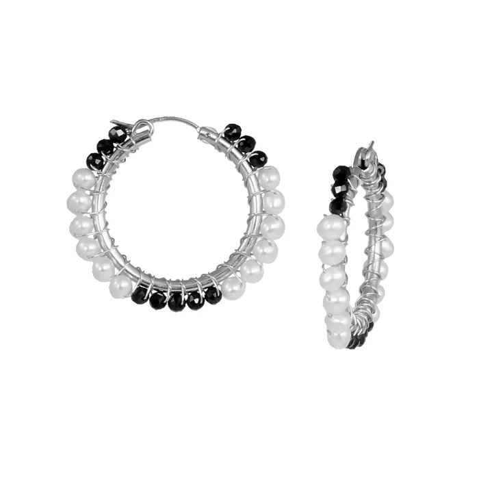 Q Evon Earrings Spinel and Pearl Simple Hoop Earrings
