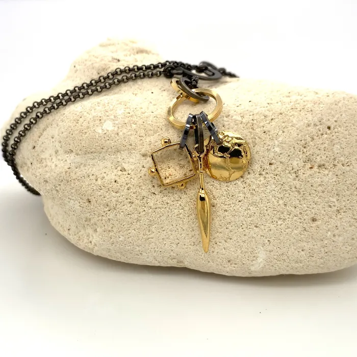 Q Evon Necklaces Triple Charm Mixed Metal Necklace