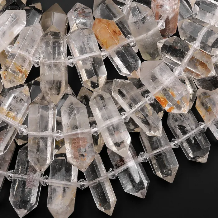 Rare Natural Rock Quartz Beads W Lodalite Matrix Faceted Double Terminated Points Center Drilled Focal Pendant 155 Strand Intrinsic Trading Necklaces Rare Natural Rock Quartz Beads W Lodalite Matrix Faceted Double Terminated Points Center Drilled Focal Pendant 155 Strand Intrinsic Trading Necklaces
