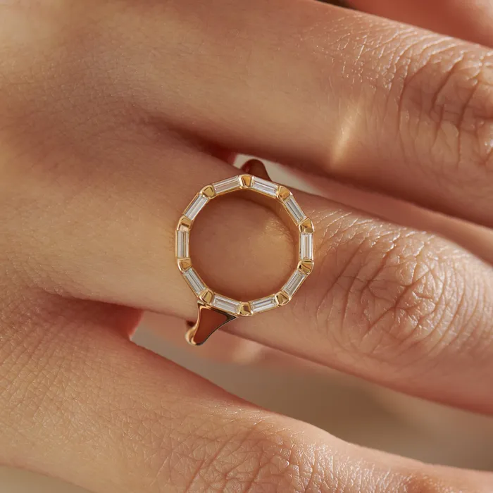 Rings ARTEMER Baguette Diamond and Gold Circle Statement Ring