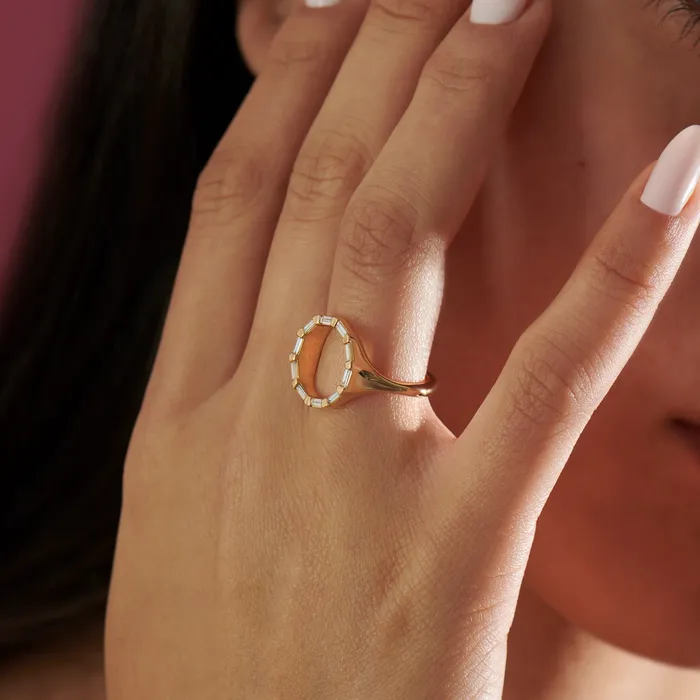 Rings ARTEMER Baguette Diamond and Gold Circle Statement Ring