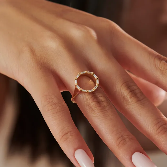 Rings ARTEMER Baguette Diamond and Gold Circle Statement Ring