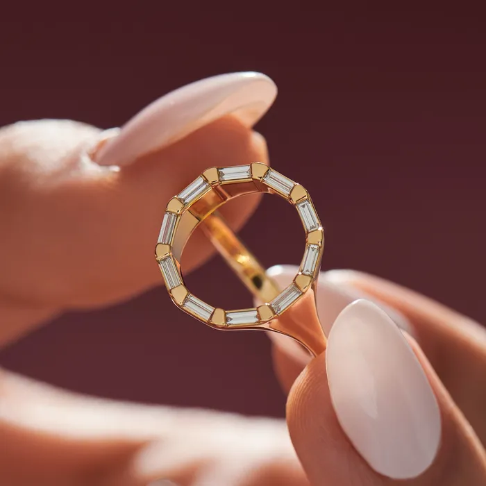 Rings ARTEMER Baguette Diamond and Gold Circle Statement Ring