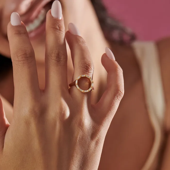 Rings ARTEMER Baguette Diamond and Gold Circle Statement Ring