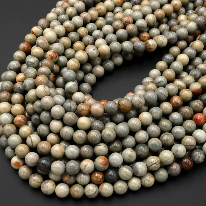 Rings Intrinsic Trading Natural Silver Mist Jasper Round Beads 6mm Round 8mm Round 10mm 155 Strand
