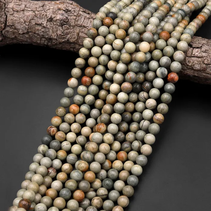 Rings Intrinsic Trading Natural Silver Mist Jasper Round Beads 6mm Round 8mm Round 10mm 155 Strand