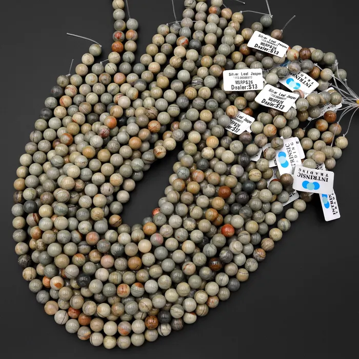 Rings Intrinsic Trading Natural Silver Mist Jasper Round Beads 6mm Round 8mm Round 10mm 155 Strand