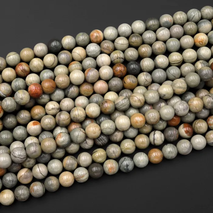 Rings Intrinsic Trading Natural Silver Mist Jasper Round Beads 6mm Round 8mm Round 10mm 155 Strand