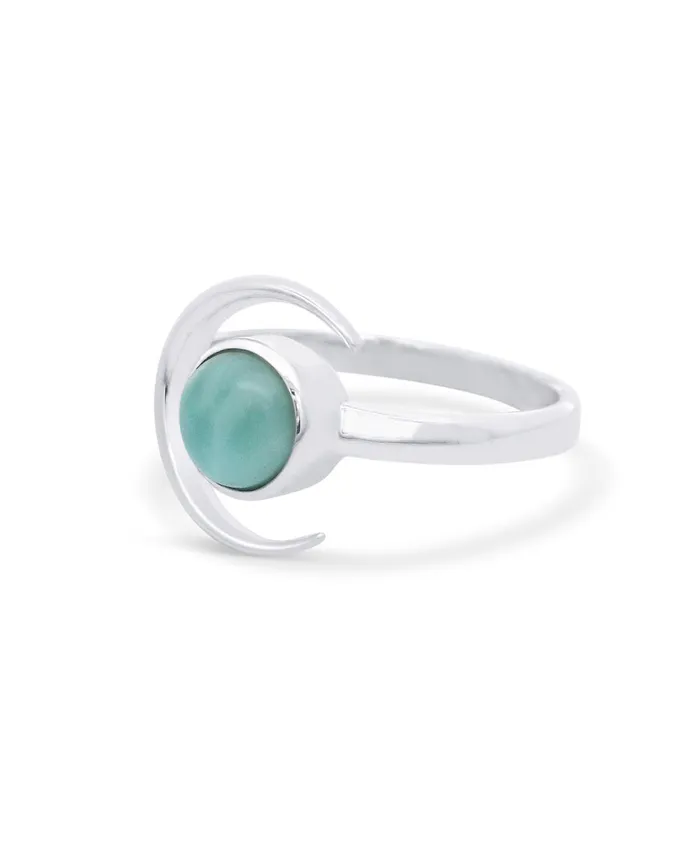 Rings Sterling Silver Larimar Gemstone Ring with Crescent Moon Design Buddha Groove