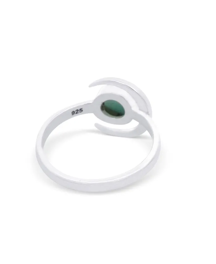 Rings Sterling Silver Larimar Gemstone Ring with Crescent Moon Design Buddha Groove
