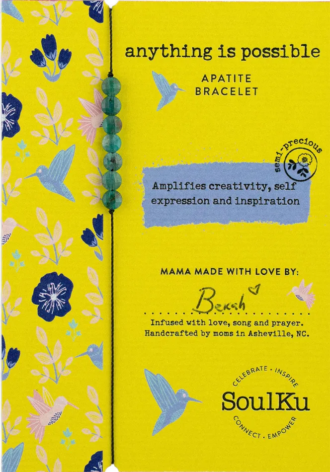 SoulKu Bracelets Apatite Hummingbird Adjustable Bracelet for Anything Is Possible SoulKu Bracelets Apatite Hummingbird Adjustable Bracelet for Anything Is Possible